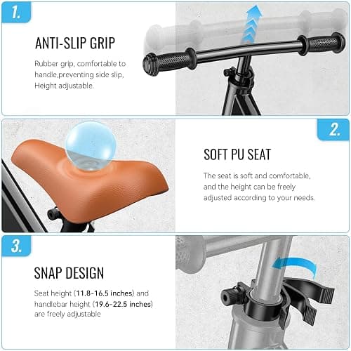 SEREED Toddler Balance Bike 2 Year Old, No Pedal Kids Bicycle Toys for 2-5 Years Old, Tool-Free Adjustment, Customize Plate with Stickers, Gift for 2-3 Boys Girls (Black Lighting) thumbnail 5