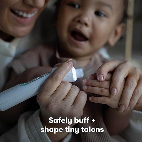 Frida Baby Electric Nail Buffer | Safe + Easy Baby Nail File, Baby Nail Clippers + Nail Trimmer Kit for Newborn, Toddler, Children's Fingernails/Toenails, 4 Buffer Pads, LED Light, Storage Case, White - Electric Nail Buffer thumbnail 2