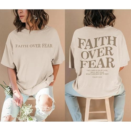 Sulayesh Faith Over Fear Christian Shirts for Women Oversized Jesus God Religious Bible Verse Tees Inspirational Tshirts Tops thumbnail 6