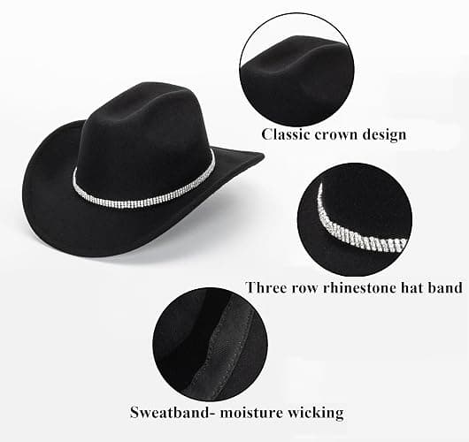 CXQRR Glitter Silver Black Cowboy Hats for Women - Western Sparkly Rhinestone Cowgirl Hat for Ladies Size M-L thumbnail 6