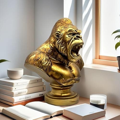 XINDAM Strong Gorilla Figurine Orangutan Animal Statue Decorative Home & Office Figurines Home Office Display Craft Living Room Decor Ornaments for Tabletop Vintage Gold thumbnail 9