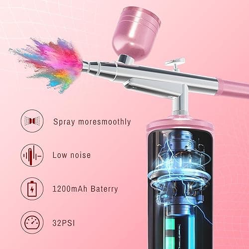 Airbrush for Nails Cordless Portable Airbrush Kit with Compressor 2 Levels 36 Psi High Pressure Rechargeable Air Brush Machine with 0.3mm Nozzle and Cleaning Brush Set for Nail Art, Cake Decor, - Silver thumbnail 3