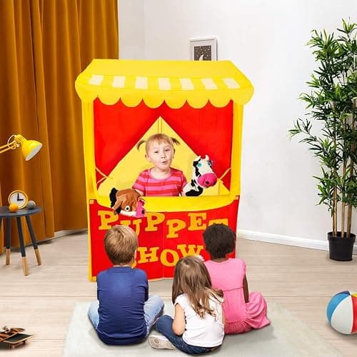 Alvantor® Puppet Show Theater & Lemonade Stand 2 in 1 Kids Tent Portable | 28"X20"X41"H Play Tent Playhouse Puppet Stage Tabletop Sets for Toddlers Curtain Foldable, Indoor & Outdoor Children Drama thumbnail 6