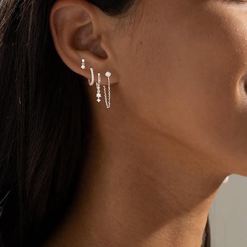 SELFROSE Gold Earrings for Women Trendy,Dainty Dangle Earrings 14K Gold Plated Huggie Hoop Earrings Hypoallergenic Cartilage Earring Set Cute Drop Dangle Earrings Simple Cross Heart Earrings Jewelry - pearl-sl thumbnail 2