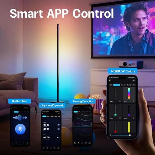 NWUNJ Smart RGBIC LED Corner Floor Lamp with Music Sync,App & Remote Control,16 Million DIY Colors,300+ Scenes,Color-Changing Ambient Lighting for Gaming Room, Bedroom, Living Room Lighting thumbnail 3