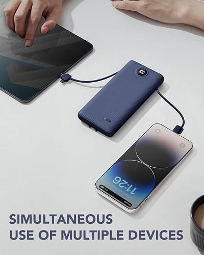 VRURC Portable Charger Built-in Cables and AC Wall Plug, USB C Power Bank 10000mAh, Travel Battery Portable Phone Charger Compact Lightweight External Battery Pack for Smart Phones, Tablets etc-Navy thumbnail 6