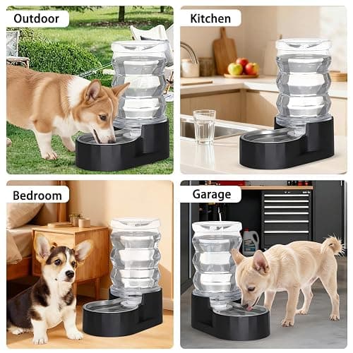 RIZZARI Dog Food Water Dispenser: 7L Automatic Black Large Stainless Steel Waterer with Filter - Gravity Water Feeder - Healthy Hydration for Pets Indoors Outdoors thumbnail 4