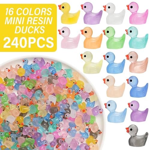 CRTWDMAN 240Pcs Luminous Mini Resin Ducks,Tiny Duck Glow in The Dark,Little Ducks,Small Ducks to Hide,Miniature Figures for Party Favor thumbnail 5
