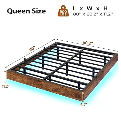 BTHFST Floating Bed Frame Queen Size with LED Lights, Industrial Wooden Metal Queen Platform Bed, Solid and Stable, Noise Free, No Box Spring Needed, Easy Assembly thumbnail 2