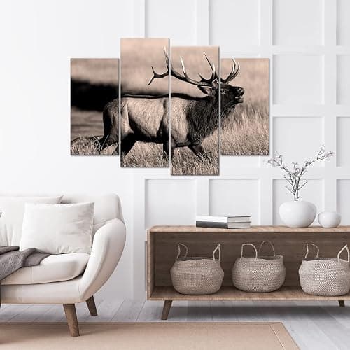 LevvArts Deer Pictures Wall Decor Sepia Brown Bull Elk Canvas Art Painting Farmhouse Living Room Kitchen Decor Vintage Wildlife Animal Artwork Ready to Hang thumbnail 2