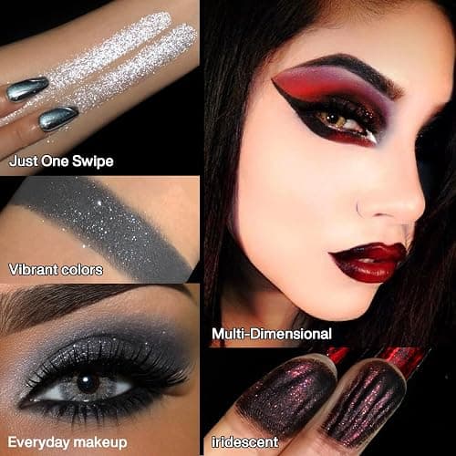 Black Gray Red Goth Makeup Palette, High Pigmented Grey Silver Brown Matte Shimmer Smokey Eyeshadow Palette, 12 Color Long Last Dark Emo Grunge Vampire Eye Shadow for Daily & Halloween Clown,Blendable thumbnail 2