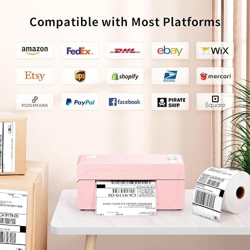 JADENS Bluetooth Thermal Label Printer 4x6, Pink Wireless Shipping Label Printer for Small Business & Packages, Compatible with iOS, Android, Mac, Windows, Amazon, Etsy, Ebay, Shopify thumbnail 4
