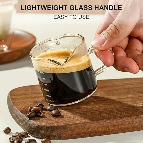 PARACITY Espresso Cup with Handle, 2.5 OZ Double Spout Clear Glass Measuring Cup with Dual Scale, Espresso Shot Glass with V-Shaped Mouth, Espresso Accessories thumbnail 2