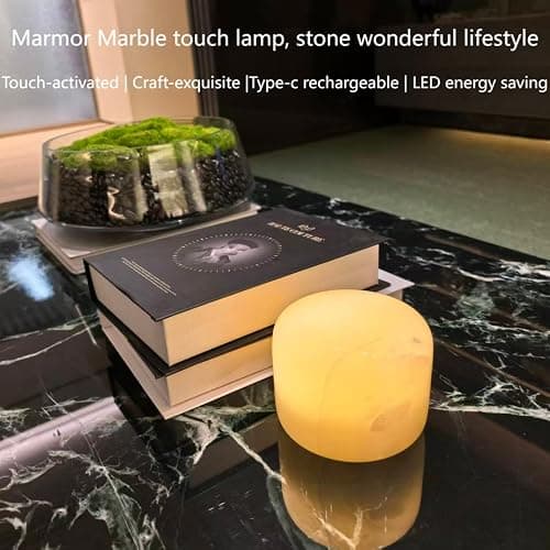 Marble Lamp Night Light Touch Bedside Table Lamp for Bedroom,Type-C Rechargeable Small Desk Bedside Small Lamps,Eye Caring Dimmable LED Ambient lamp (Eastern Jade Glow) thumbnail 6