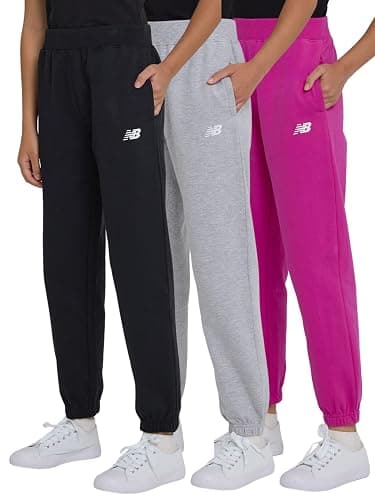 New Balance Girls Active Fleece Jogger 3 Pack – Soft Cotton Blend Fleece Athletic Performance Casual Sweatpants (4-16) - Image 1