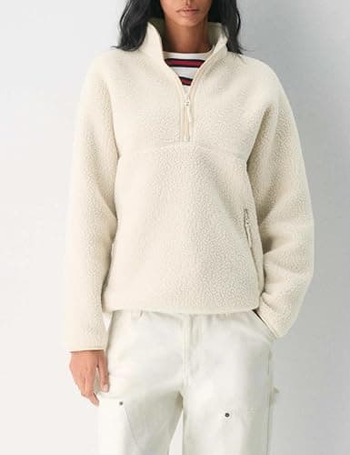 Aimiray Women’s Quarter Zip Fleece Pullover Fuzzy Sherpa Jacket | Half Zip Mockneck Sweatshirt Jacket,Long Sleeve Cozy Layering Tops,Fuzzy Brown Teddy Outfits for Fall Winter Cold Outdoor thumbnail 2