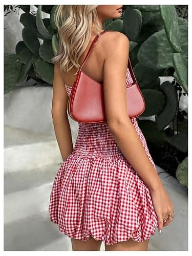 SweatyRocks Women's Plaid Strapless Bubble Dress Sleeveless Ruffle Mini Tube Dresses thumbnail 2