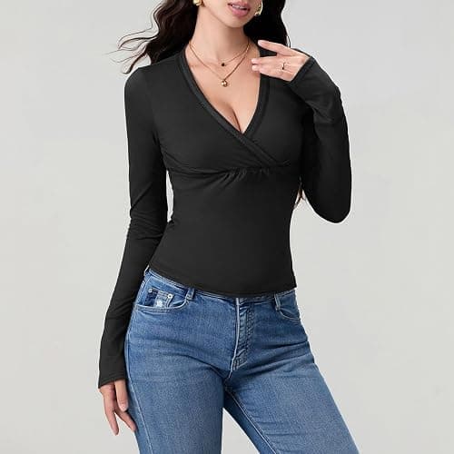Women Lace Trim Long Sleeve T-Shirts Fairy Aesthetic Slim Fit Crop Tops Basic Blouse Y2k Teen Girls Streetwear thumbnail 3