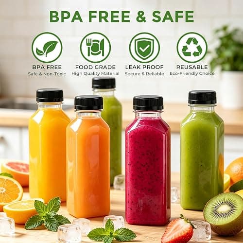 16oz Plastic Juice Bottles with Caps (36 Pack) – Reusable Clear Empty Containers for Smoothies, Milk, Sensory Jars – Leak Proof Tamper Evident Lids, Includes Labels, Funnel & Brush – Meal Prep (16-OZ) thumbnail 3