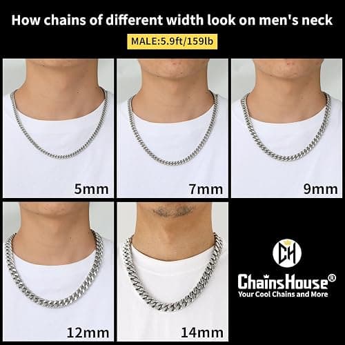 ChainsHouse Stainless Steel Mens Cuban Link Chain, Black/ 18K Gold Plated Miami Cuban Chain Necklace, 5mm/7mm/9mm/12mm/14mm Width, No Tarnish& Durable Hip Hop Mens Jewelry, 18"-30", Send Gift Box thumbnail 5