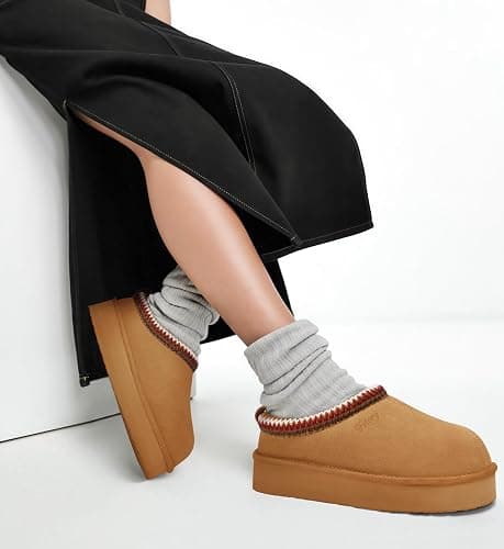 FITORY Women's Suede Slipper | Flat Short Mini Boots with Fur Fleece | Winter Casual Comfort Shoes thumbnail 2
