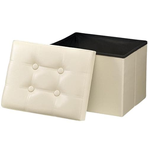 Bsketa Storage Ottoman, Folding Foot Stool with Thicker Foam Padded Seat Small Leather Storage Ottoman Bench Foot Rest for Living Room Foldable Coffee Table 17x13x13in,Beige - Image 1