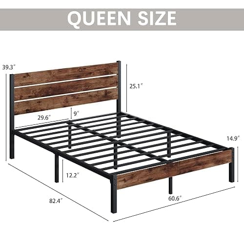 Fluest Queen Bed Frame with Headboard and Footboard, with Under Bed Storage, All-Metal Support System, No Box Spring Needed, Easy Assembly,Rustic Brown thumbnail 6
