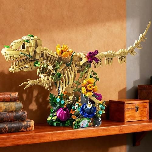 CUBIMANA Dinosaur Fossil with Flowers Building Set & LED Light, 1185PCS Dino Botanical Building Set for Adults, Skeleton Model Kit for Home Decor & Display, Christmas Birthday Gifts for Adults Teens thumbnail 2