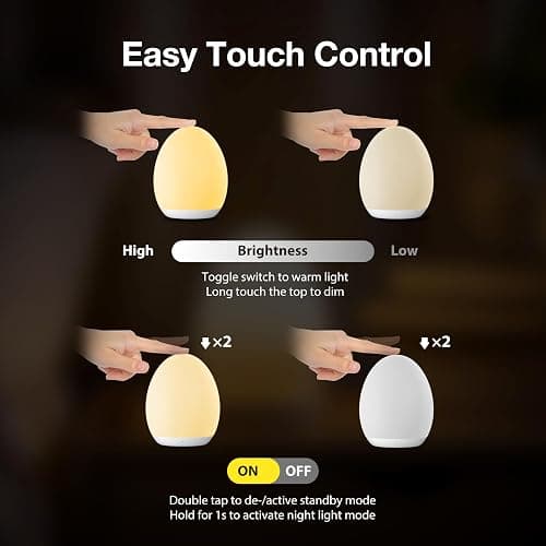 JolyWell Night Light for Kids, Baby Night Light with 7 Colors Changing Mode & Stepless Dimming, Nursery Night Light BPA Free,Rechargeable Egg Night Light for Breastfeeding 1h Timer & Touch Control thumbnail 7