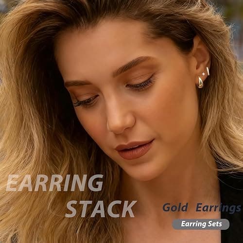 Styleeary Gold Earrings for Women, Small Chunky 14K Gold Plated Hypoallergenic Huggie Hoop Earring Sets for Multiple Piercing, Lightweight Stud Earrings,Tiny Ball CZ Cartilage Earrings Stack 3Pairs thumbnail 3