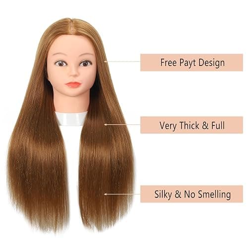 Opini Mannequin Head with 80% Human Hair - Straight, 26"-28" Doll Head for Cosmetology & Hairdresser (#27 Light Brown) thumbnail 2