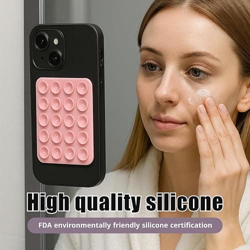 leruiyezs 12Pcs Saugnapf Für Handy,Silikon Handy Saugnäpfe Mit Starker Selbstklebend,4 Farben Handy Saugnapf Halterung Für Handyhülle,Vielseitig Für Selfies Videos,Glatte Flächen Daheim,Büro thumbnail 5