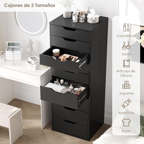 FOREHILL Cómodas y Cajoneras, Sinfonier Dormitorio Alto, Cajonera con 9 Cajones, Cajonera Armario Interior, Mueble Almacenaje para Dormitorio, Salón, Moderno Negro 45x40x124.5cm thumbnail 7