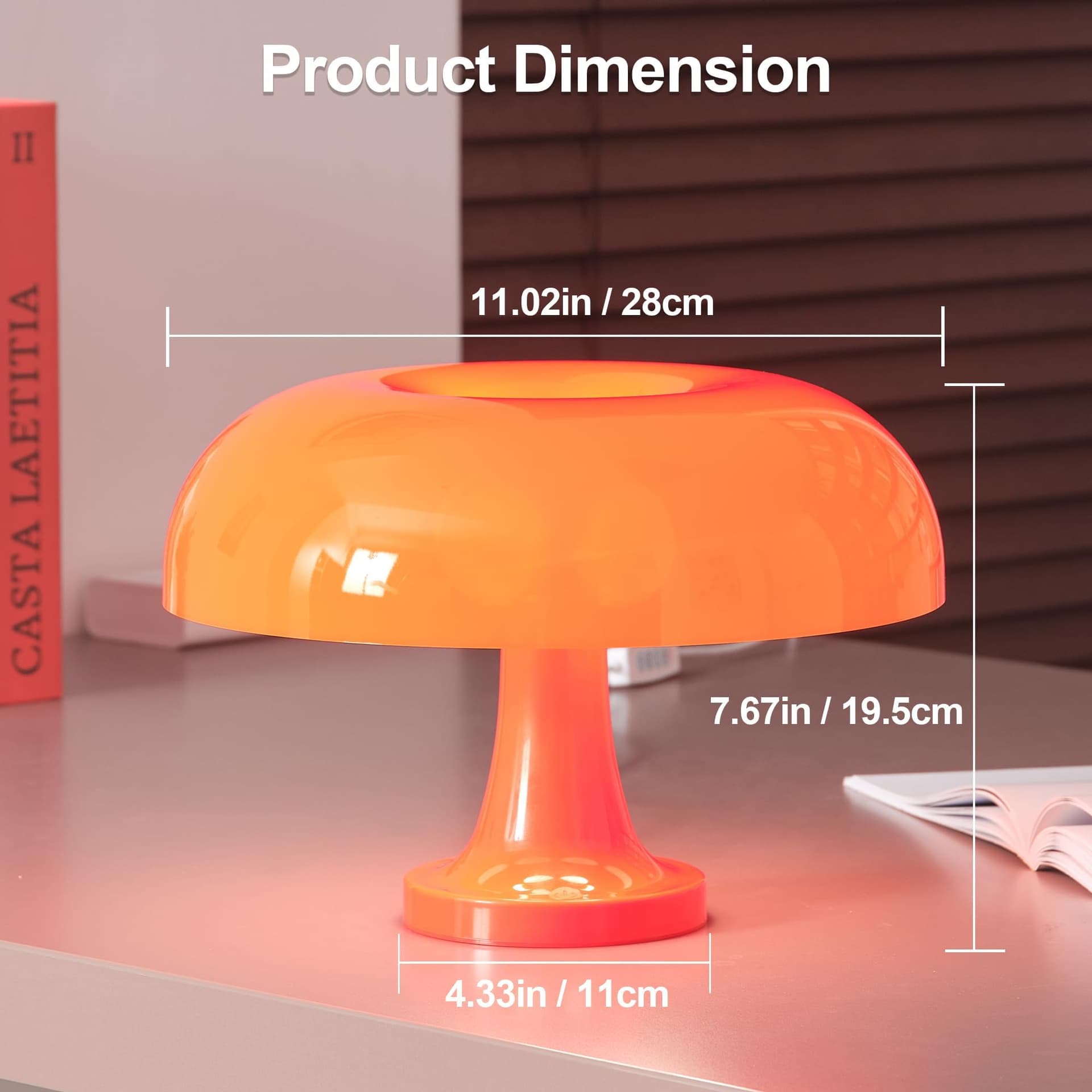 Orange Mushroom Lamp, Vintage Table Lamp, Mid Century Modern Retro Mushroom Style,Cordless Touch Lamps Bedside Charging Model,Dimmable for bedrooms Living Room Home Decor(Touch Adjustable Version) thumbnail 4
