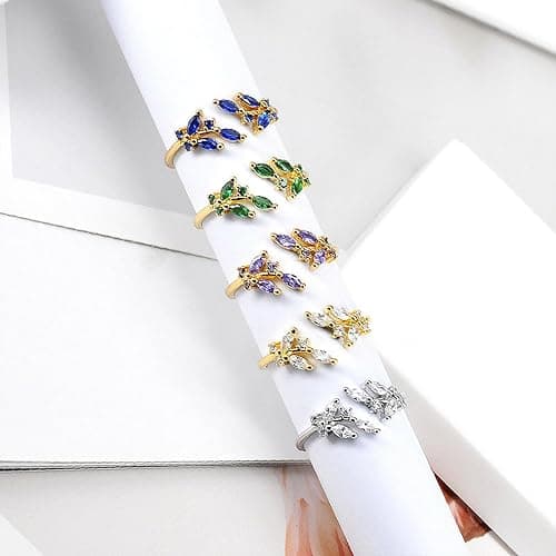 cotwdi Gold Rings Non Tarnish Silver Adjustable Rings for Women Cubic Zirconia Leaf Ring Dainty Silver Stackable Ring for Women thumbnail 8