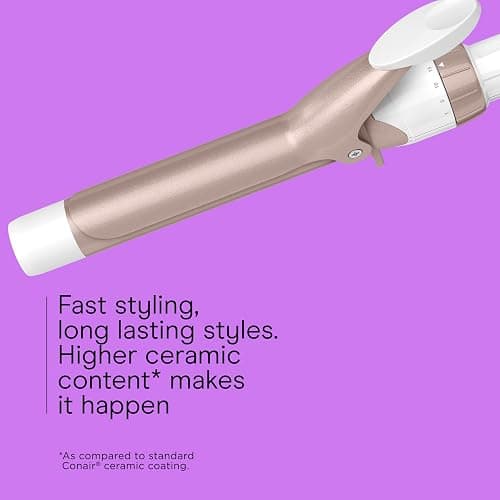 Conair Double Ceramic 1-Inch Curling Iron with Claw Clip, 1-Inch Barrel Creates Classic Curls, Hair Curler for Use on Short, Medium, & Long Hair, White/Rose Gold thumbnail 3
