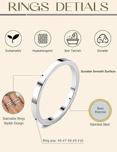 JeryWe 6 Pcs Stainless Steel Rings for Women Set Knuckle Rings Stackable Simple Carve Heart Wedding Bands Engagement Promise Eternity Bands Thumb Rings for Women thumbnail 2