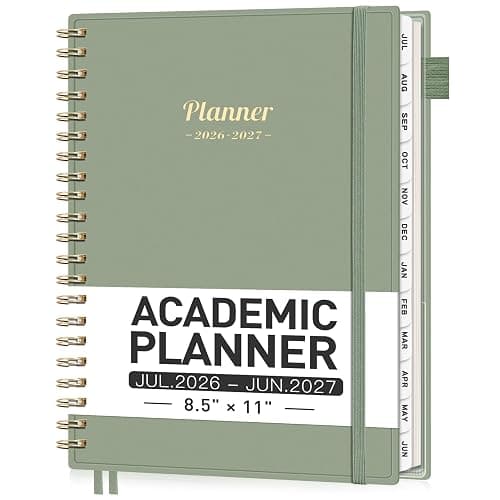 AHGXG Academic Planner 2026-2027, July 2026 - June 2027, Weekly and Monthly, 8.5" x 11", Calendar, Agenda for Women, Teacher, Student, School, 12-Month Tabs (Light Green) - Image 1