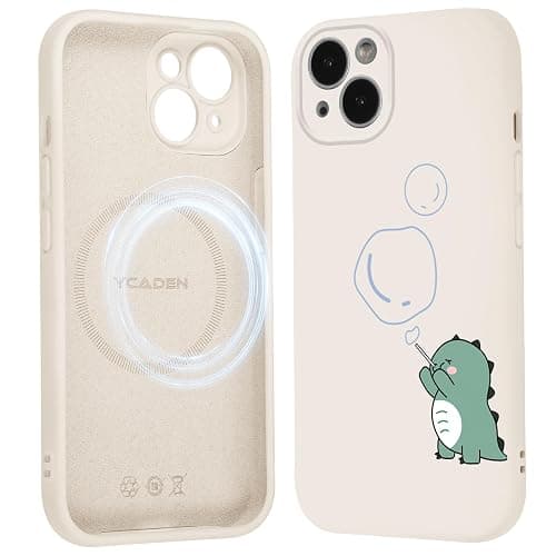 Aoldimu Aesthetics Green Dinosaur Phone Case for iPhone 14 Case Compatible with Magsafe Slim Soft Silicone Shockproof Protective Girly Funda with Dinosaur Pattern for iPhone 14 6.1 Inch - Image 1