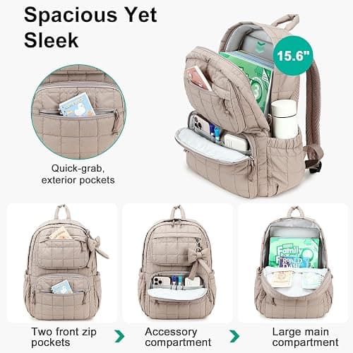 Bluboon Backpack for Girls Kids School Backpacks Bow Quilted Bookbag Multiple Pockets Lightweight 15.6 Laptop Backpack for Elementary Primary Middle School thumbnail 3
