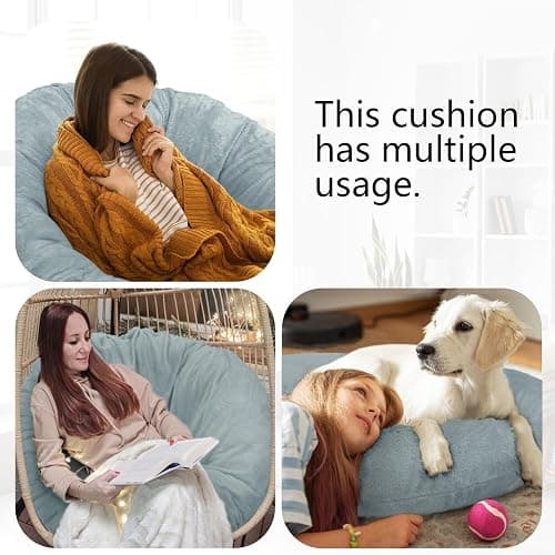 Bextile Shaggy Cover for Papasan Cushion, Shaggy Papasan Chair Cushion Cover, Fluffy Plush Faux Fur Zippered Slipcover Only, Removable Papasan Cushion Covers (A, 55 * 55in) thumbnail 7