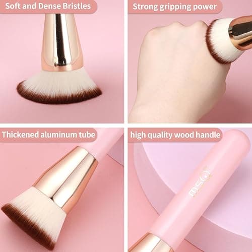 MSQ Foundation Brush for Liquid Makeup, Flat Top Kabuki Foundation Brush Premium Makeup Brushes for Liquid, Cream and Blending Powder Brush (Pink) thumbnail 5