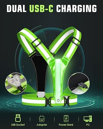 Zacro LED Reflective Vest with Chest Light 500LM, 5 RGB Colors High Visibility Rechargeable Light Up Running Vest IPX4 Night Safety Running Gear for Dog Walking, Cycling, Adjustable for Men Women Kids thumbnail 6