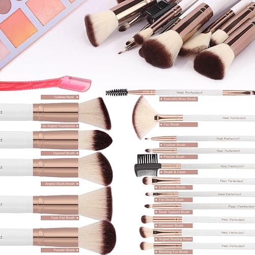 Real Perfection Makeup Brush Set 16 Pcs with 1 Eyebrow Razor Premium Synthetic Foundation Powder Concealers Eyeshadow Blush Makeup Brushes Make up Brushes Kit (White) thumbnail 2