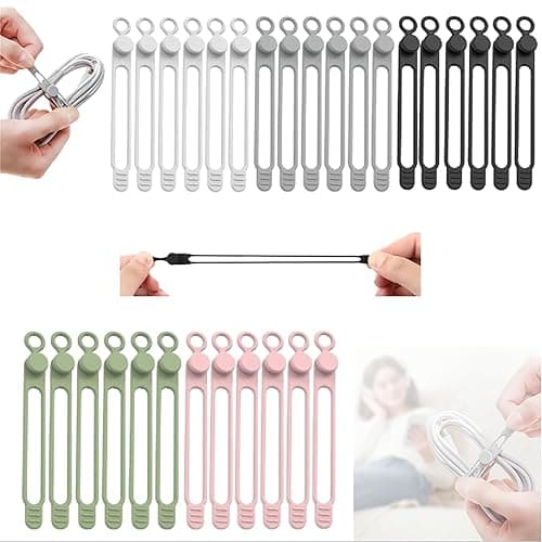 Data Cable Organizer, 2025 Upgrade Silicone Headphone Organizer, Silicone Cable Ties Reusable Cable Management Organizer Multipurpose Elastic Cord Organizer for Bundling and Fastening Cable (30Pcs) - 30Pcs