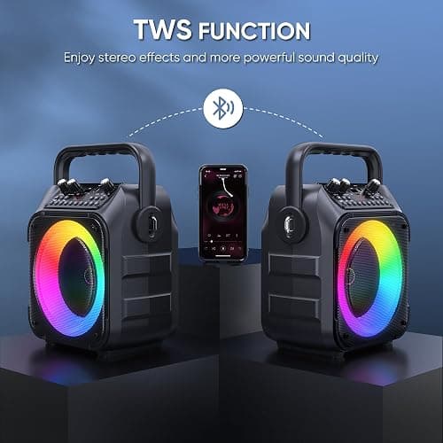 Karaoke Machine, Portable Bluetooth Speaker with 2 Wireless Microphones for Adults & Kids with Lights, Karaoke Microphone with PA System Supports USB/TF/FM/AUX for Home Party Home System Packages thumbnail 8