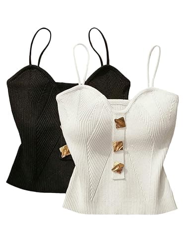 Verdusa Women's Old Money Clothes 2 Pack Crop Tops Ribbed Camisole Fall Fashion Knit Cami Top - Image 1