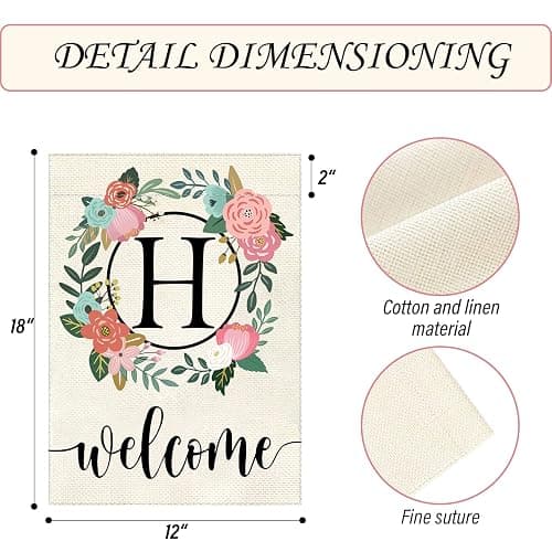 YeeCASE Monogram Letter Garden Flag Floral 12x18 Inch Double Sided for Outside Small Burlap Family Last Name Initial Yard Flag (H) thumbnail 3