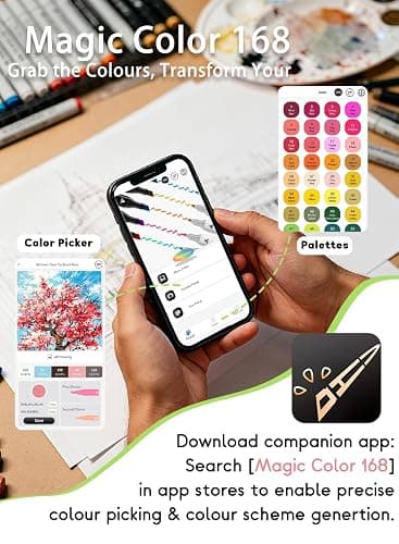 Brled 262 Colours Alcohol Markers with Free App, ‎Chisel Tip and Fine Tip Colouring Pens for Adults, Alcohol-Based Markers for Artists, Art Markers for Painting, Coloring, Sketching and Drawing thumbnail 3
