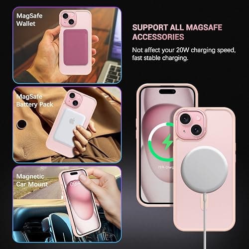 BENTOBEN Compatible with iPhone 15 Plus Case, Translucent Matte Slim Shockproof Magnetic Phone case [Compatible with MagSafe] Women Men Girl Boy Protective Cover for iPhone 15 Plus, Tender Pink thumbnail 4